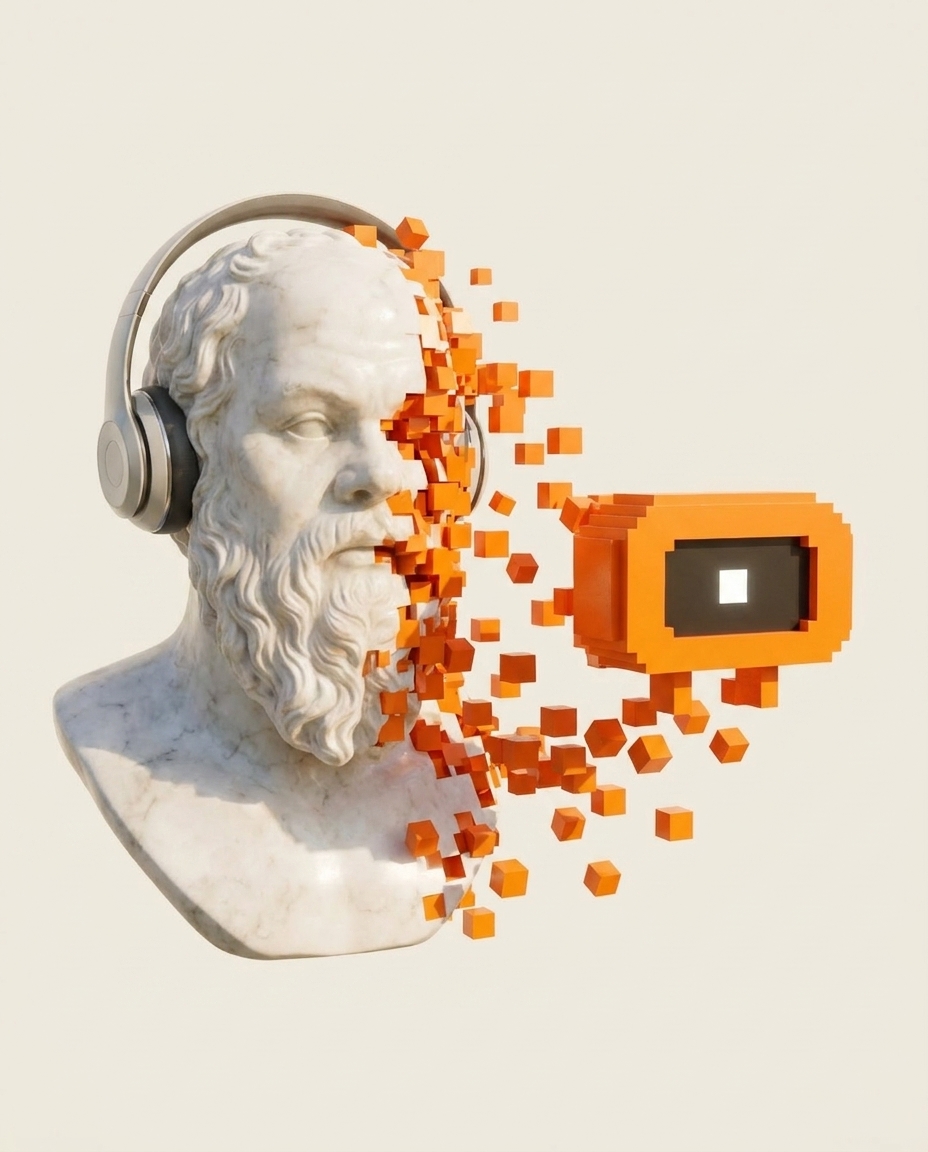 La estatua de mármol de Promeseo transformándose en The O, la inteligencia artificial de la marca