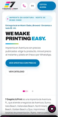 La misma portada en un teléfono, con la barra de secciones abajo.