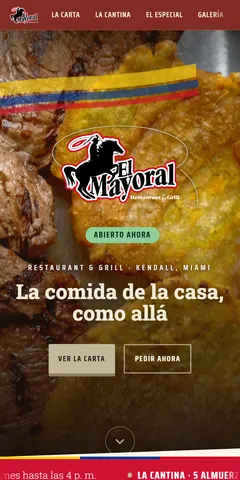 La misma portada en un teléfono, con los botones para ver la carta y pedir.